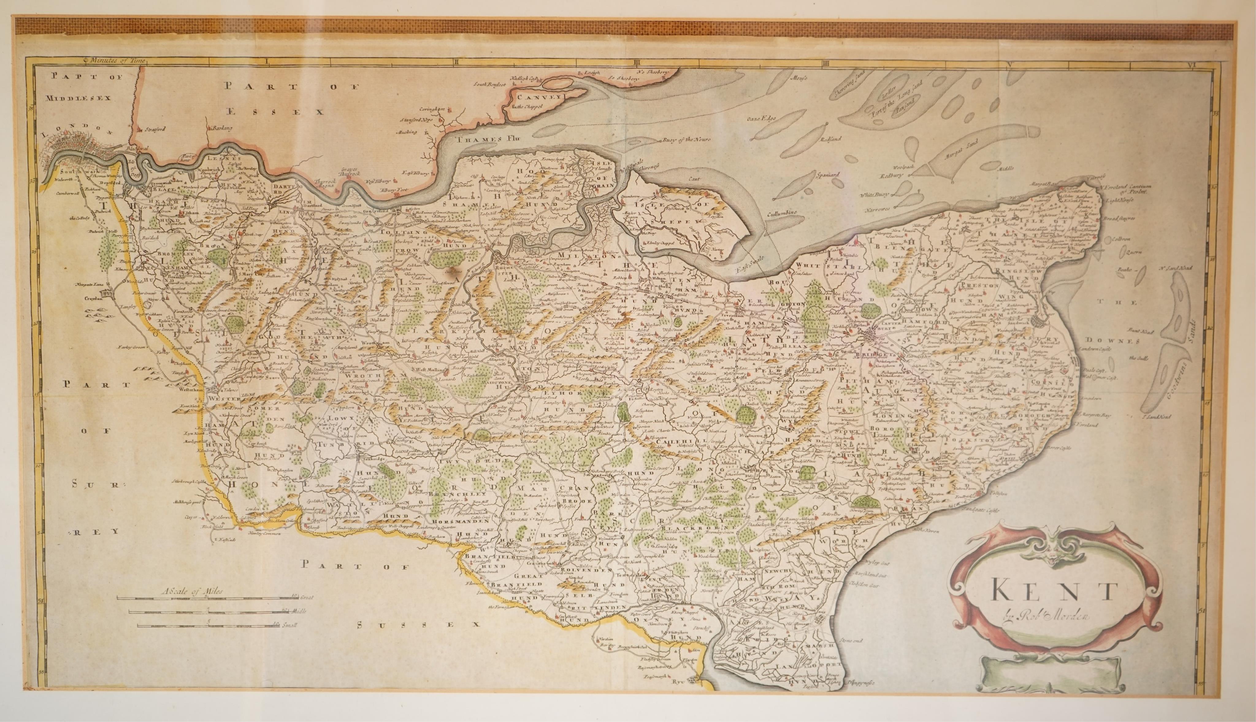 A collection of maps, mostly Kent and Rye harbour to include: Emmanuel Bowen, an accurate map of the County of Kent divided into its lathes, printed for Laurie and Whittle, London, one by Leslie C Benenson and one by Ric